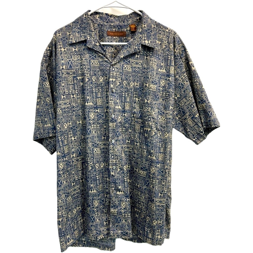 Tori Richard Hawaiian Mens Cotton Lawn Egyptian Hieroglyphics Short Sleeve Shirt
